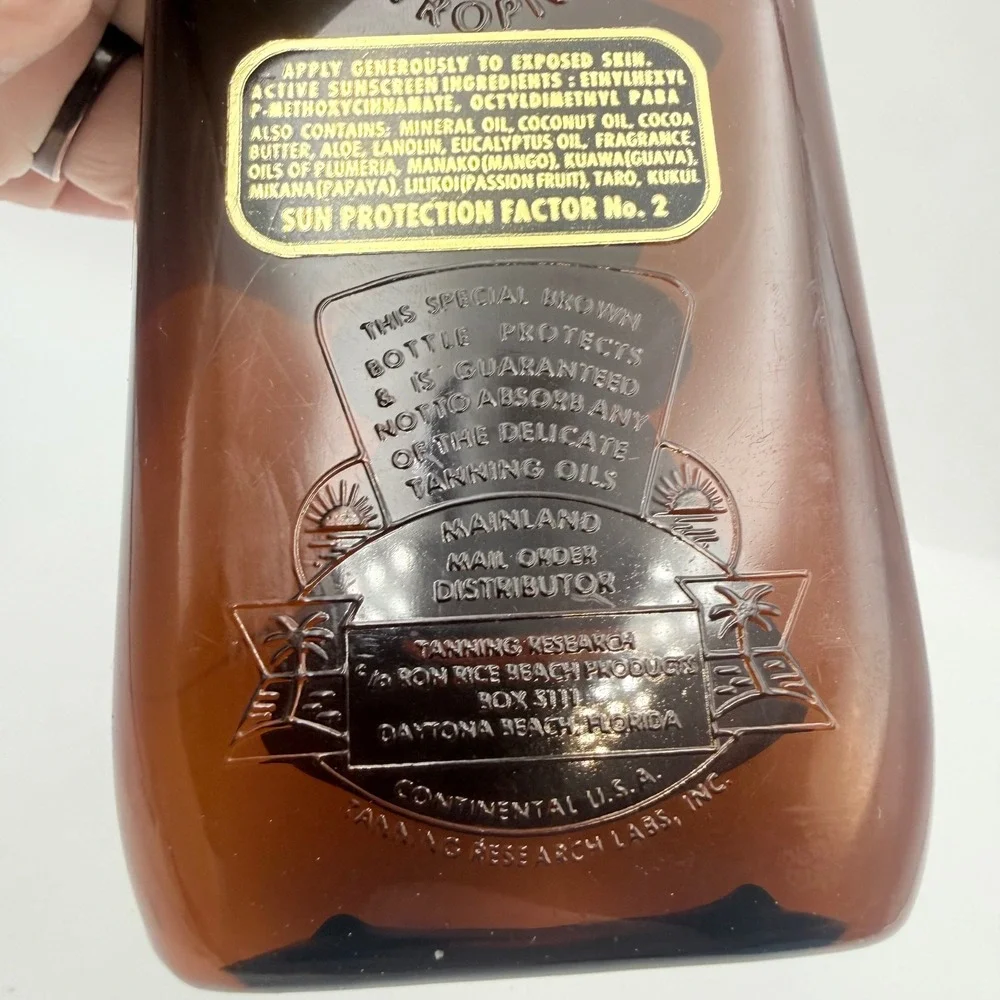 Vintage Hawaiian Tropic Dark Tanning Oil 8oz Amber Bottle SPF 2 Ron Rice Retro